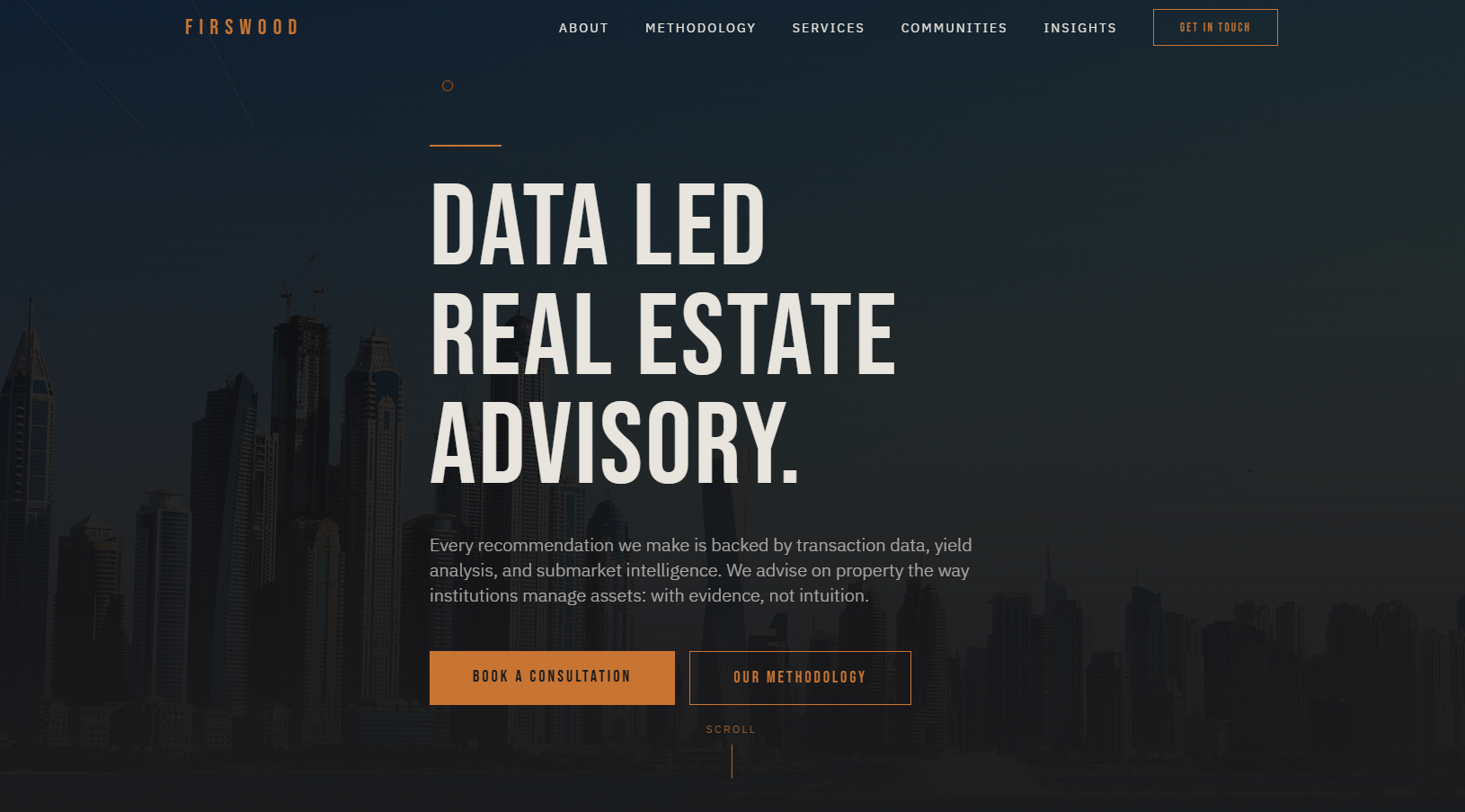 Firswood Properties premium dark website with copper accents